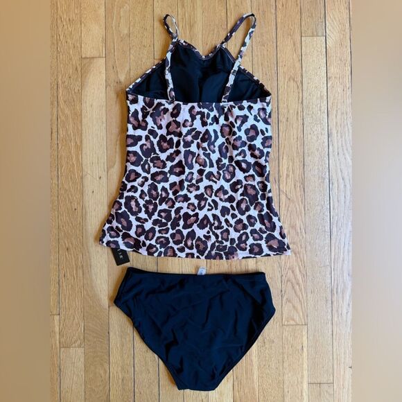 Tempt Me Leopard Two Piece Tankini Set Tummy Control High Neck Top NWT - Picture 5 of 7